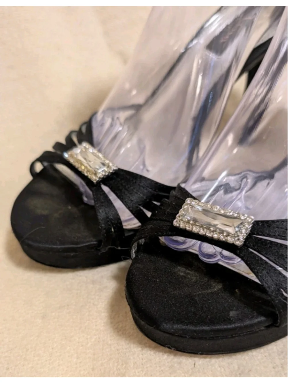 Nina New York Black Rhinestone Heels Size 9.5M Ankle Strap F95 Zipper Prom